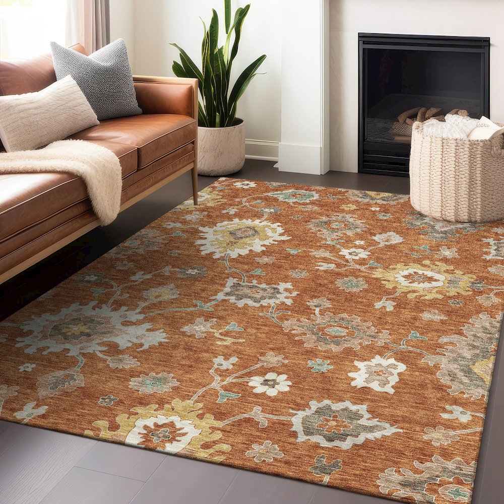 Premium Machine Washable Mayfield AMF753 Paprika 8' x 10' Rug. Picture 6
