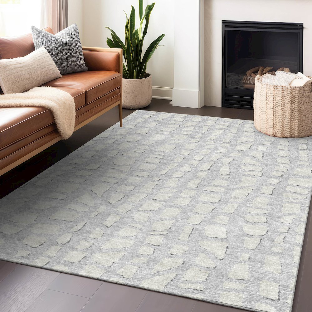 Premium Machine Washable Mayfield AMF754 Silver 8' x 10' Rug. Picture 6