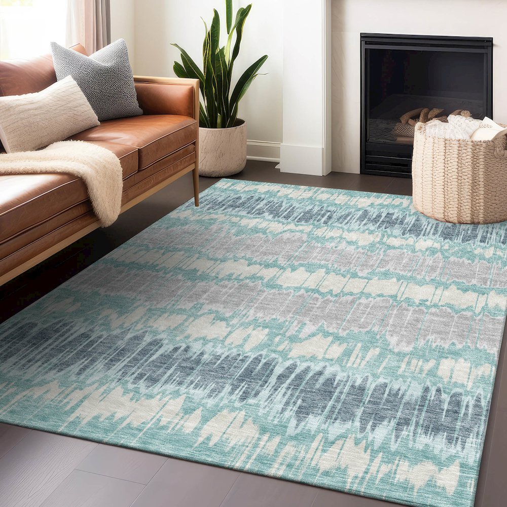 Premium Machine Washable Mayfield AMF755 Teal 8' x 10' Rug. Picture 6