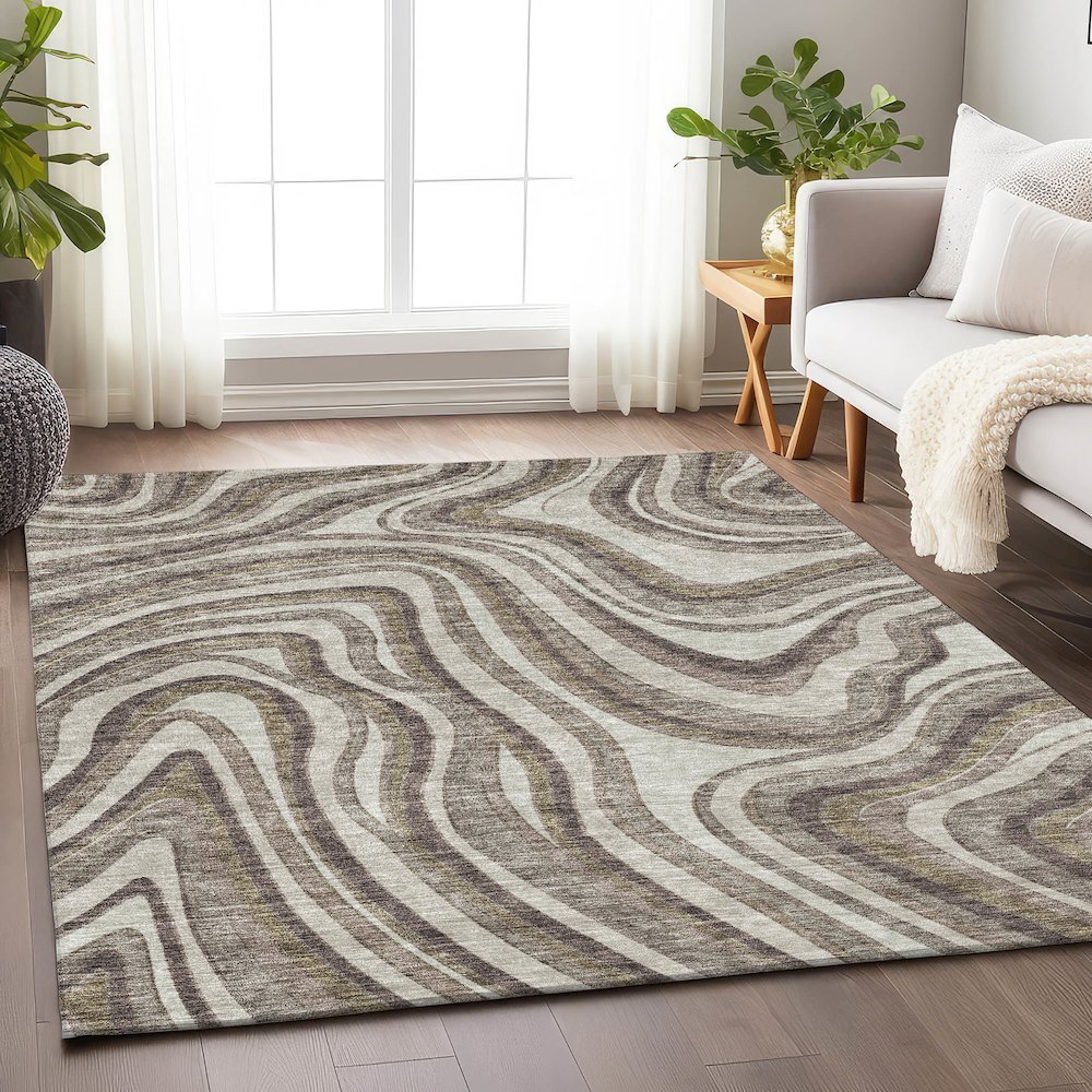 Premium Machine Washable Mayfield AMF756 Brown 8' x 10' Rug. Picture 5