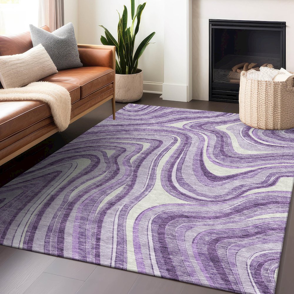 Premium Machine Washable Mayfield AMF756 Lavender 8' x 10' Rug. Picture 6