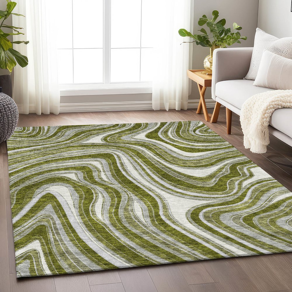 Premium Machine Washable Mayfield AMF756 Olive 8' x 10' Rug. Picture 5