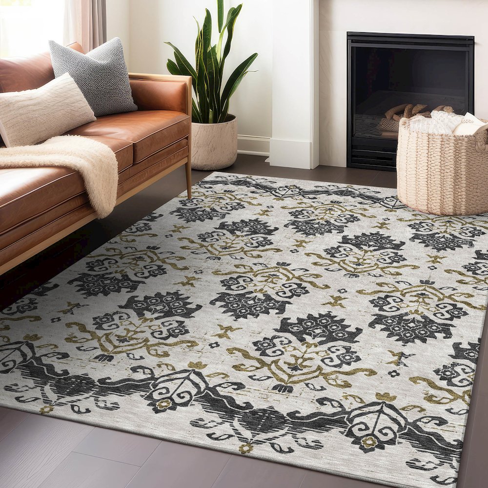Premium Machine Washable Mayfield AMF759 Black 8' x 10' Rug. Picture 6