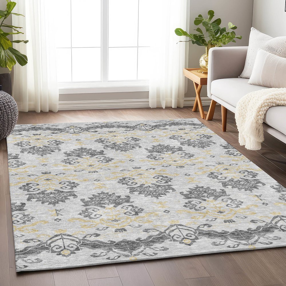 Premium Machine Washable Mayfield AMF759 Charcoal 8' x 10' Rug. Picture 5