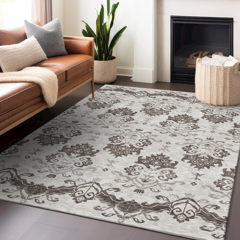 Premium Machine Washable Mayfield AMF759 Chocolate 8' x 10' Rug. Picture 6