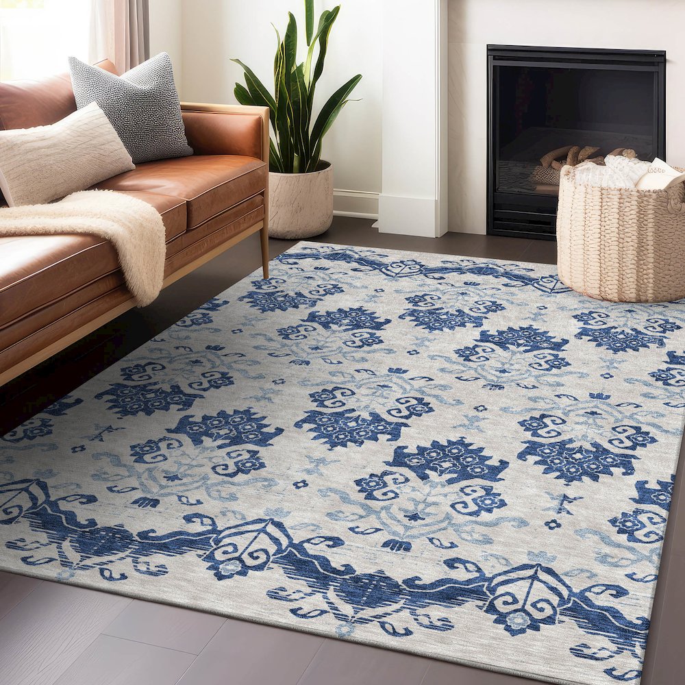 Premium Machine Washable Mayfield AMF759 Navy 8' x 10' Rug. Picture 6