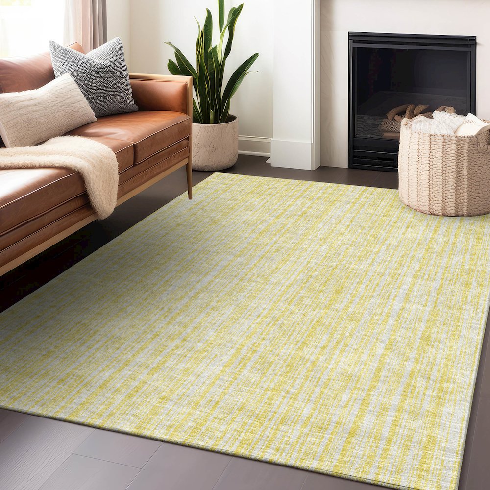 Premium Machine Washable Mayfield AMF760 Yellow 8' x 10' Rug. Picture 6