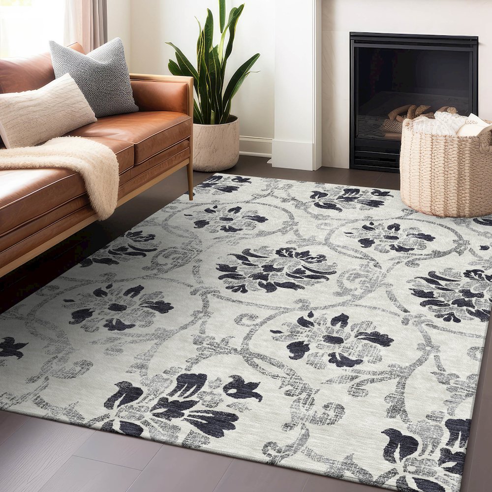 Premium Machine Washable Mayfield AMF762 Black 8' x 10' Rug. Picture 6