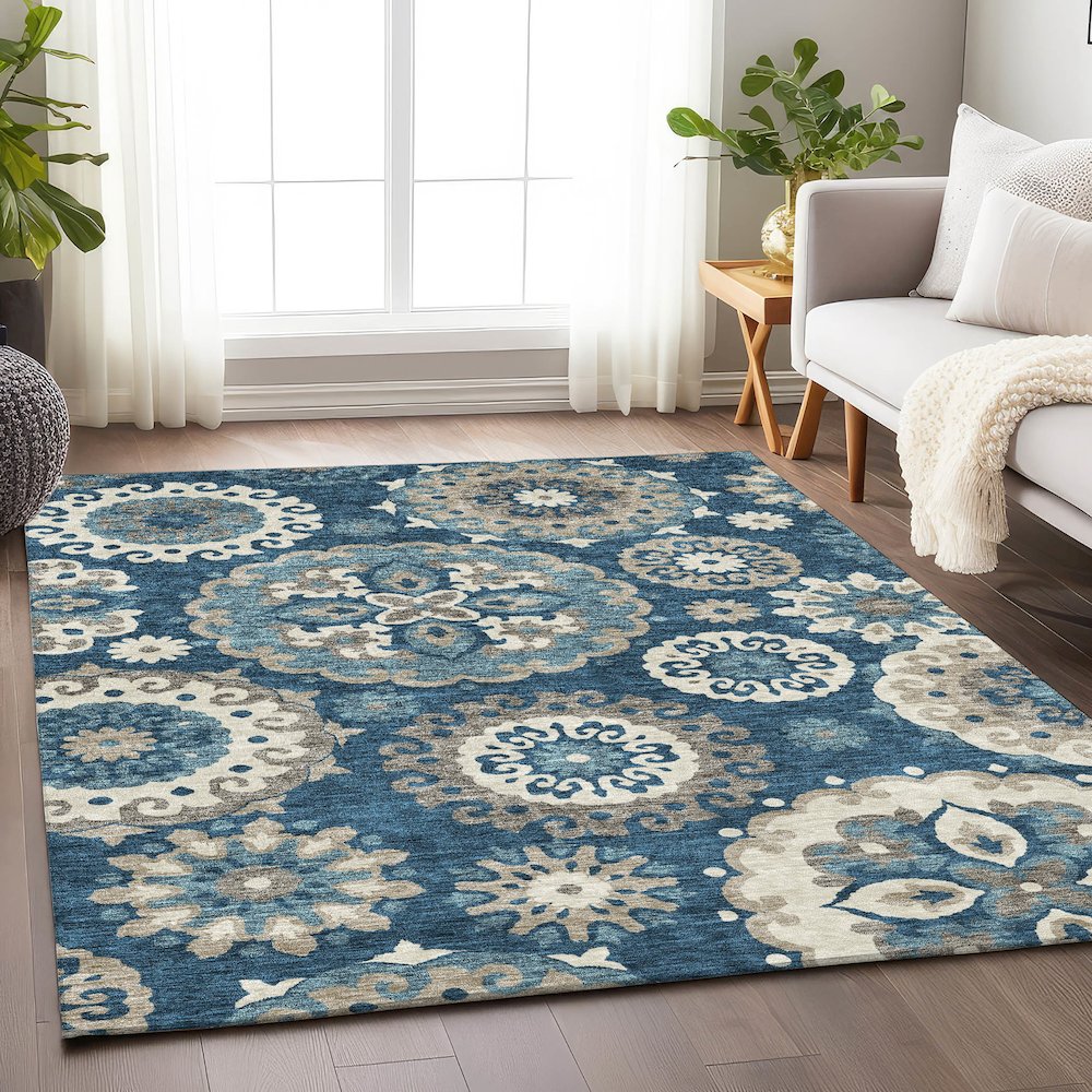 Premium Machine Washable Mayfield AMF763 Blue 8' x 10' Rug. Picture 5