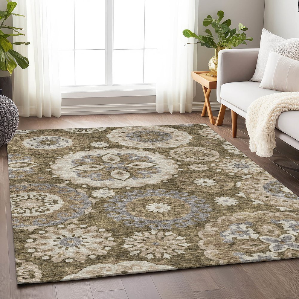 Premium Machine Washable Mayfield AMF763 Brown 8' x 10' Rug. Picture 5