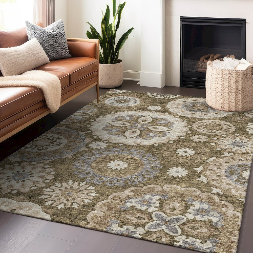 Premium Machine Washable Mayfield AMF763 Brown 8' x 10' Rug. Picture 6