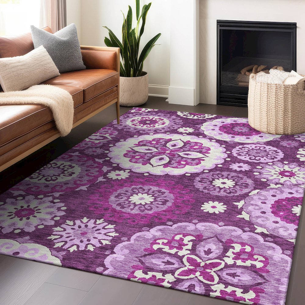Premium Machine Washable Mayfield AMF763 Eggplant 8' x 10' Rug. Picture 6