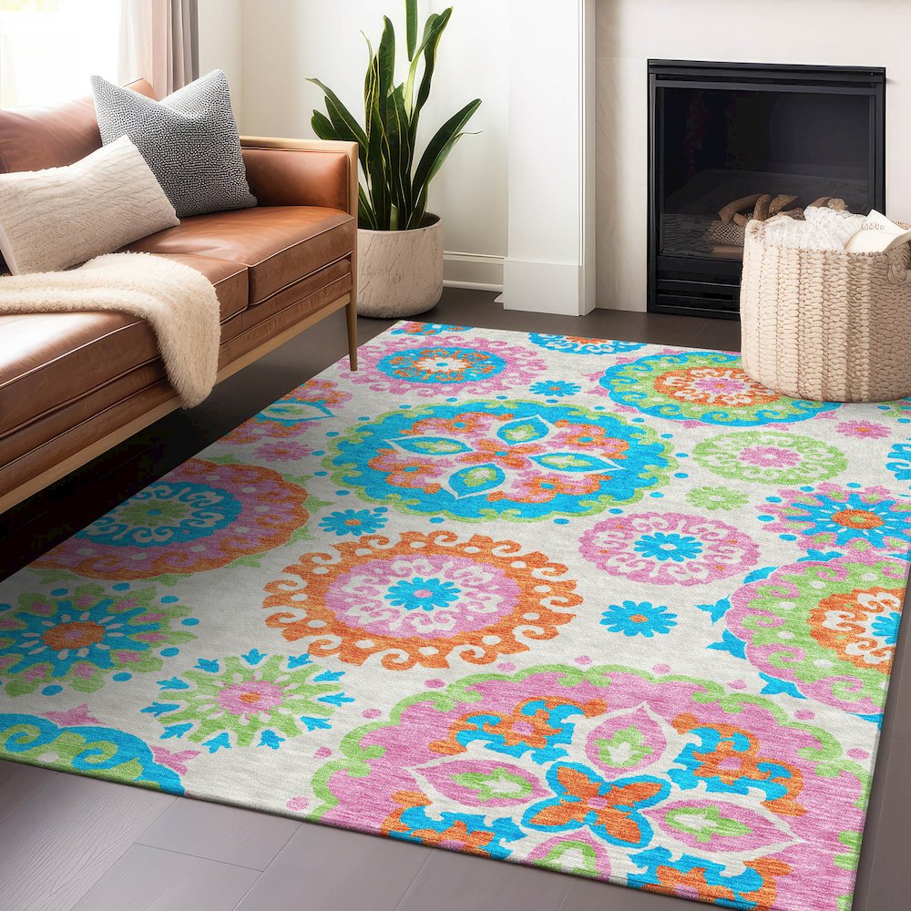 Premium Machine Washable Mayfield AMF763 White 8' x 10' Rug. Picture 6