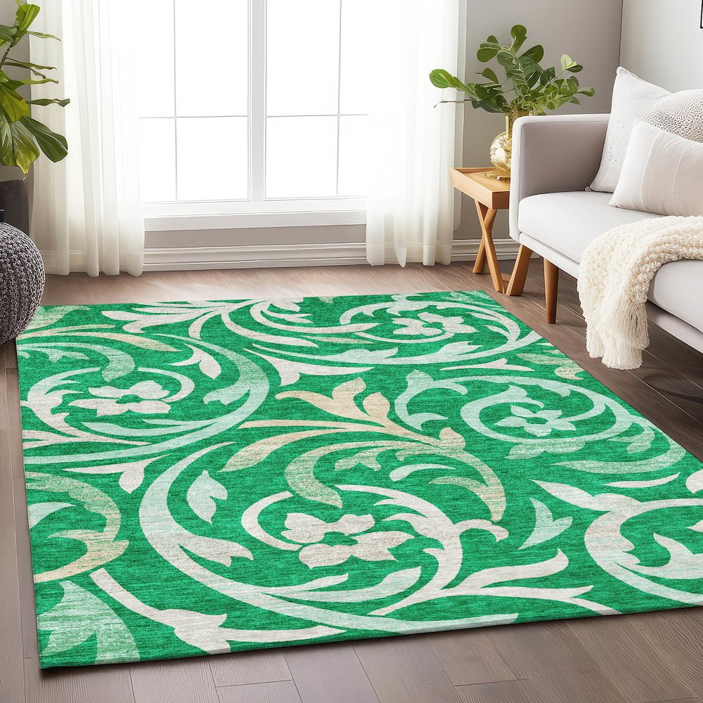 Premium Machine Washable Mayfield AMF764 Green 8' x 10' Rug. Picture 5