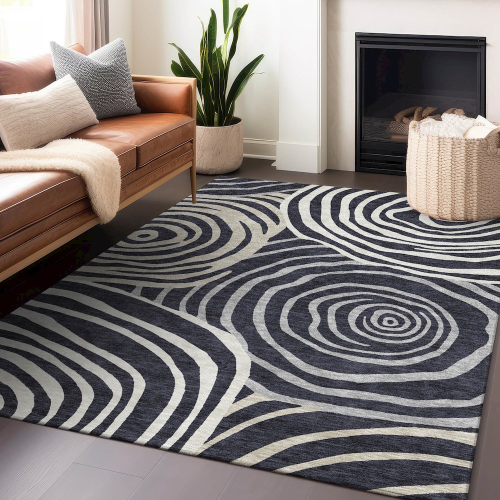 Premium Machine Washable Mayfield AMF765 Black 8' x 10' Rug. Picture 6