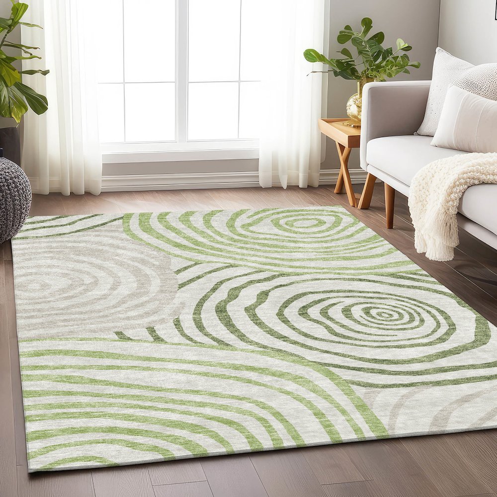 Premium Machine Washable Mayfield AMF765 Green 8' x 10' Rug. Picture 5