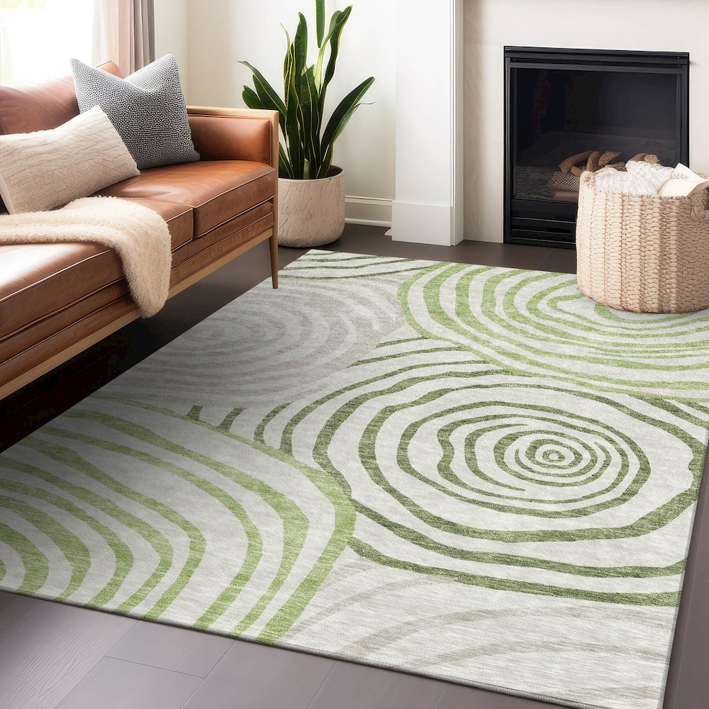 Premium Machine Washable Mayfield AMF765 Green 8' x 10' Rug. Picture 6