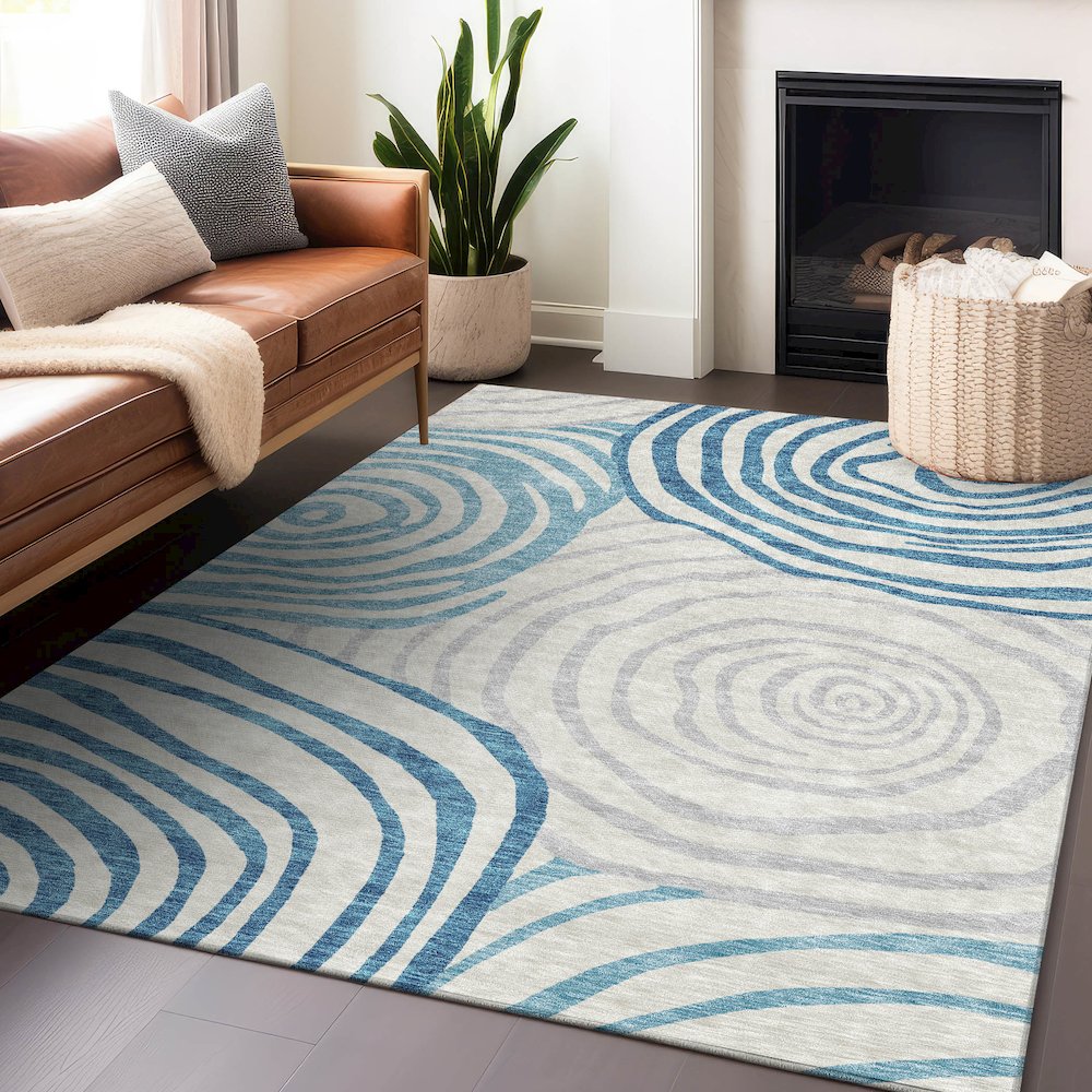 Premium Machine Washable Mayfield AMF765 Teal 8' x 10' Rug. Picture 6