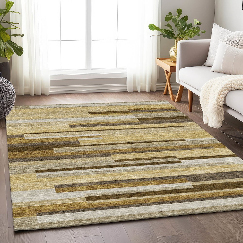 Premium Machine Washable Mayfield AMF766 Khaki 8' x 10' Rug. Picture 5