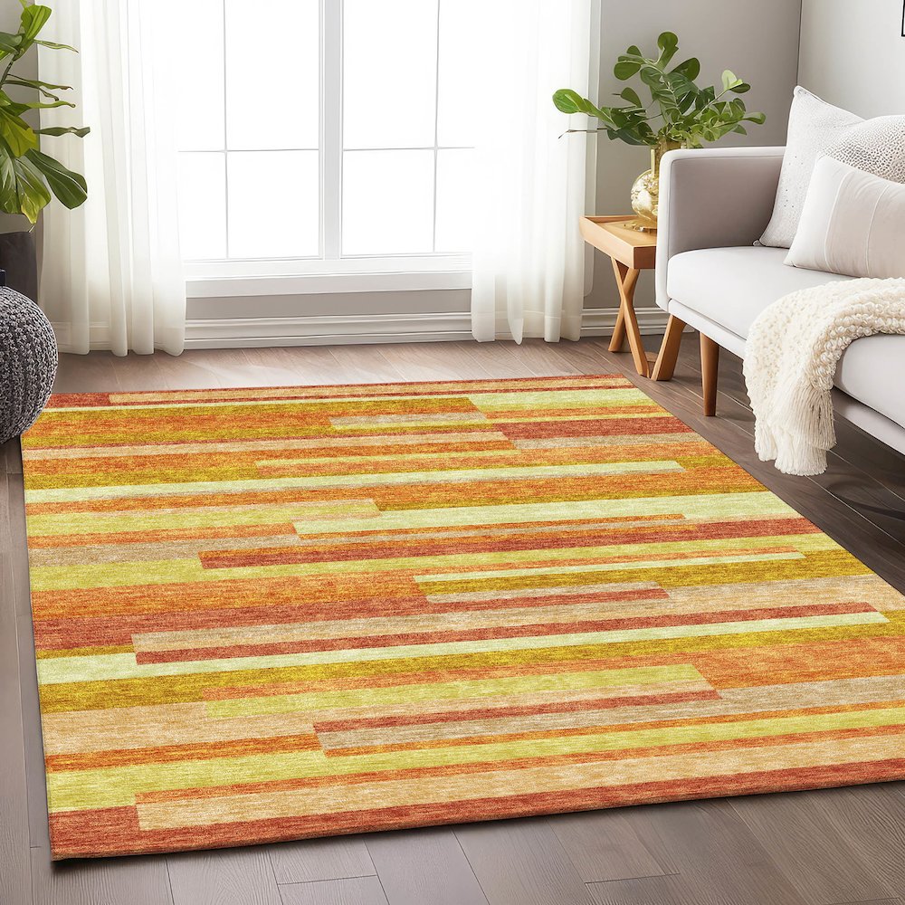 Premium Machine Washable Mayfield AMF766 Orange 8' x 10' Rug. Picture 5