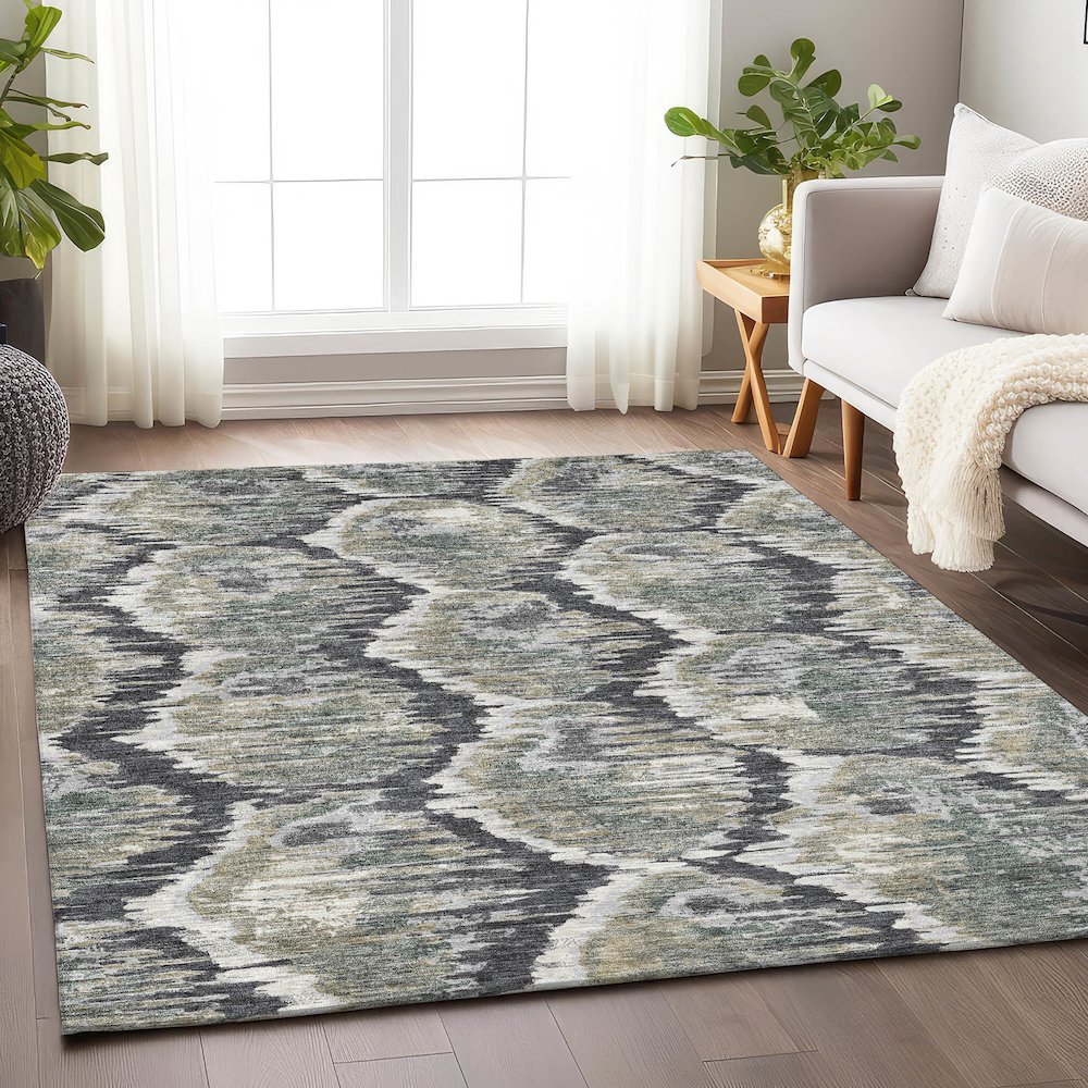 Premium Machine Washable Mayfield AMF767 Charcoal 8' x 10' Rug. Picture 5