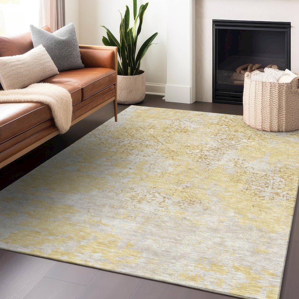 Premium Machine Washable Mayfield AMF769 Gold 8' x 10' Rug. Picture 6