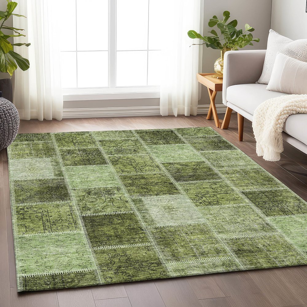 Premium Machine Washable Mayfield AMF772 Olive 8' x 10' Rug. Picture 6