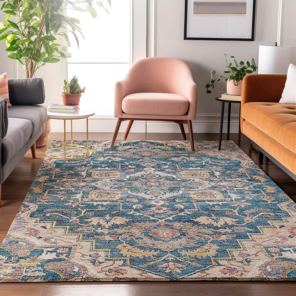 Premium Machine Washable Mayfield AMF774 Blue 8' x 10' Rug. Picture 5