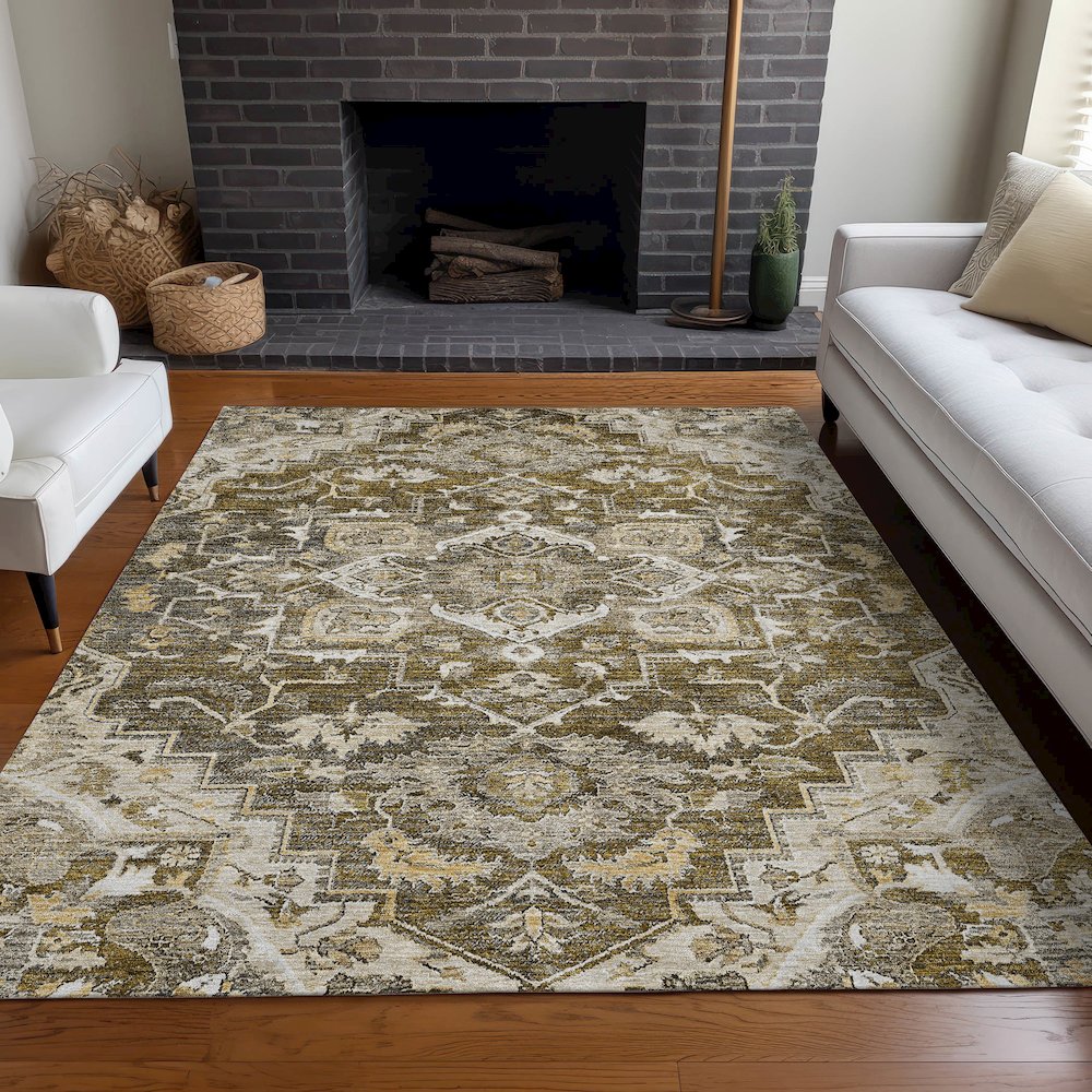 Premium Machine Washable Mayfield AMF774 Brown 8' x 10' Rug. Picture 5