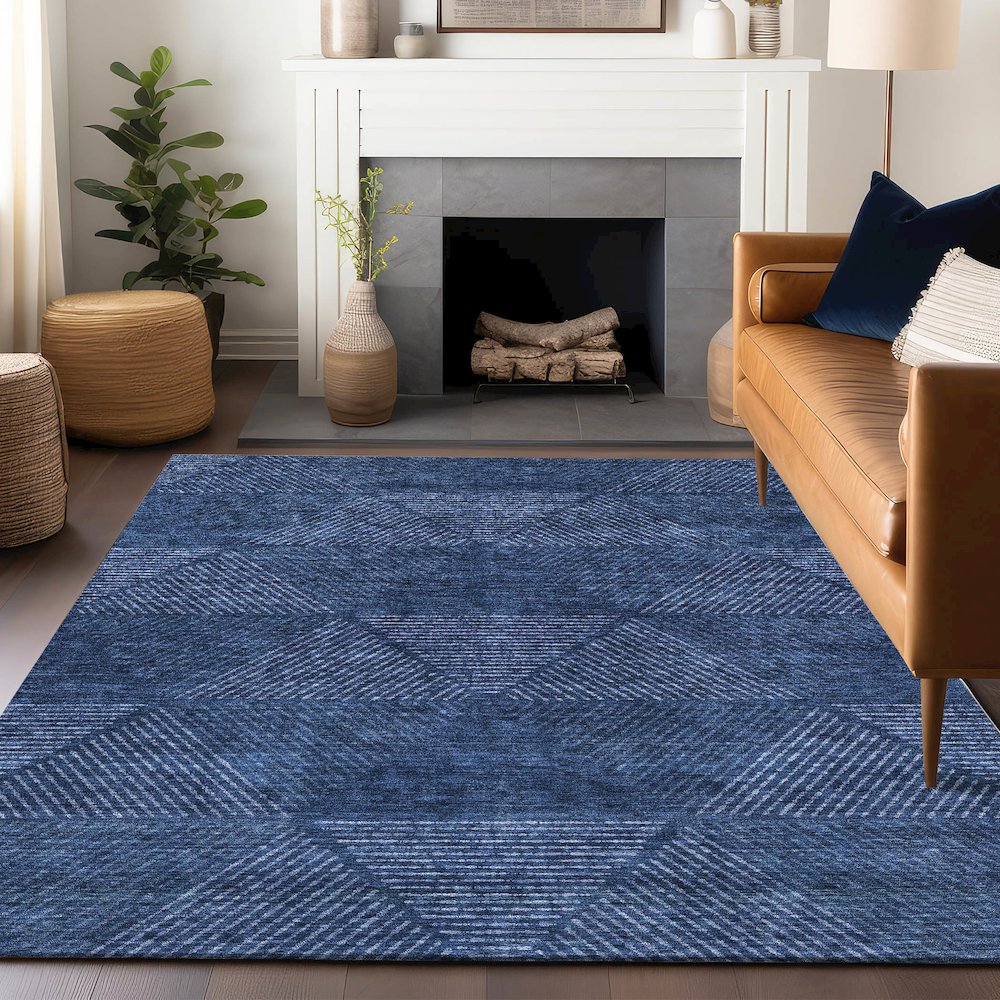 Premium Machine Washable Mayfield AMF777 Navy 8' x 10' Rug. Picture 6