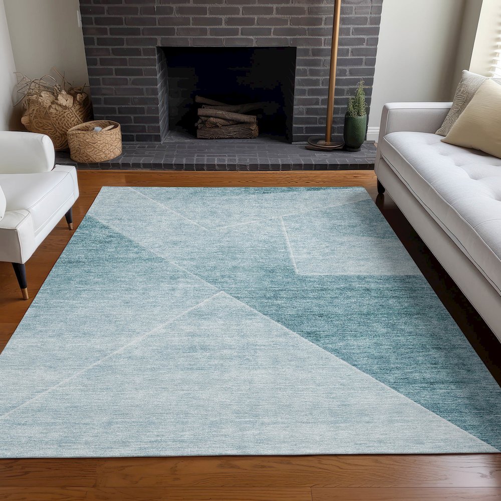 Premium Machine Washable Mayfield AMF779 Teal 8' x 10' Rug. Picture 5