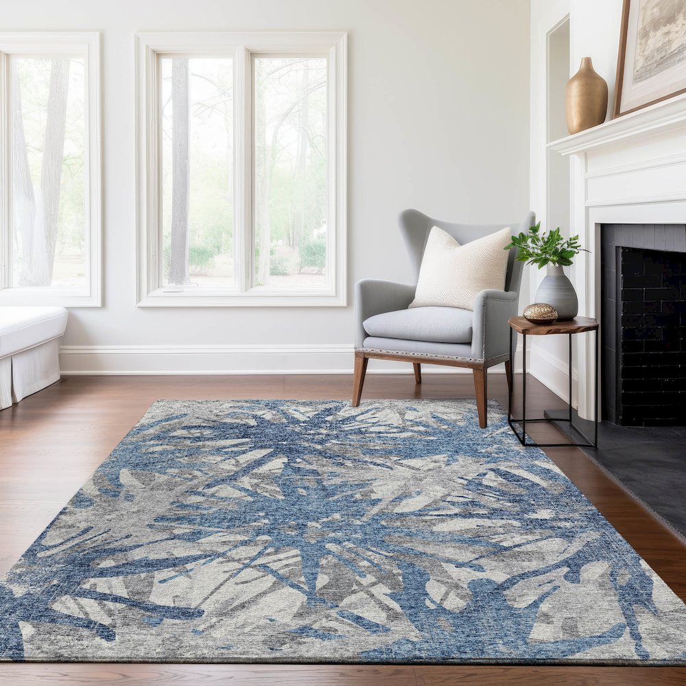 Premium Machine Washable Mayfield  Blue 8' x 10' Rug. Picture 6