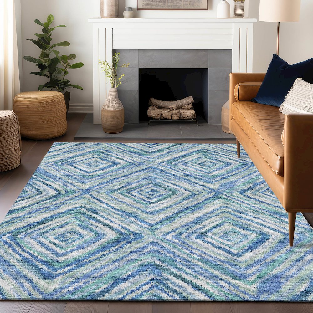 Premium Machine Washable Mayfield AMF780 Blue 8' x 10' Rug. Picture 6