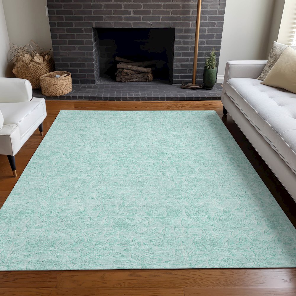 Premium Machine Washable Mayfield AMF782 Teal 8' x 10' Rug. Picture 5