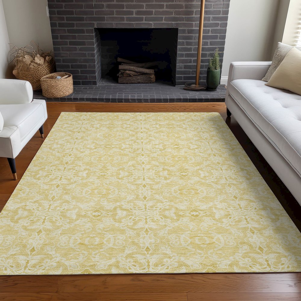 Premium Machine Washable Mayfield AMF784 Gold 8' x 10' Rug. Picture 5