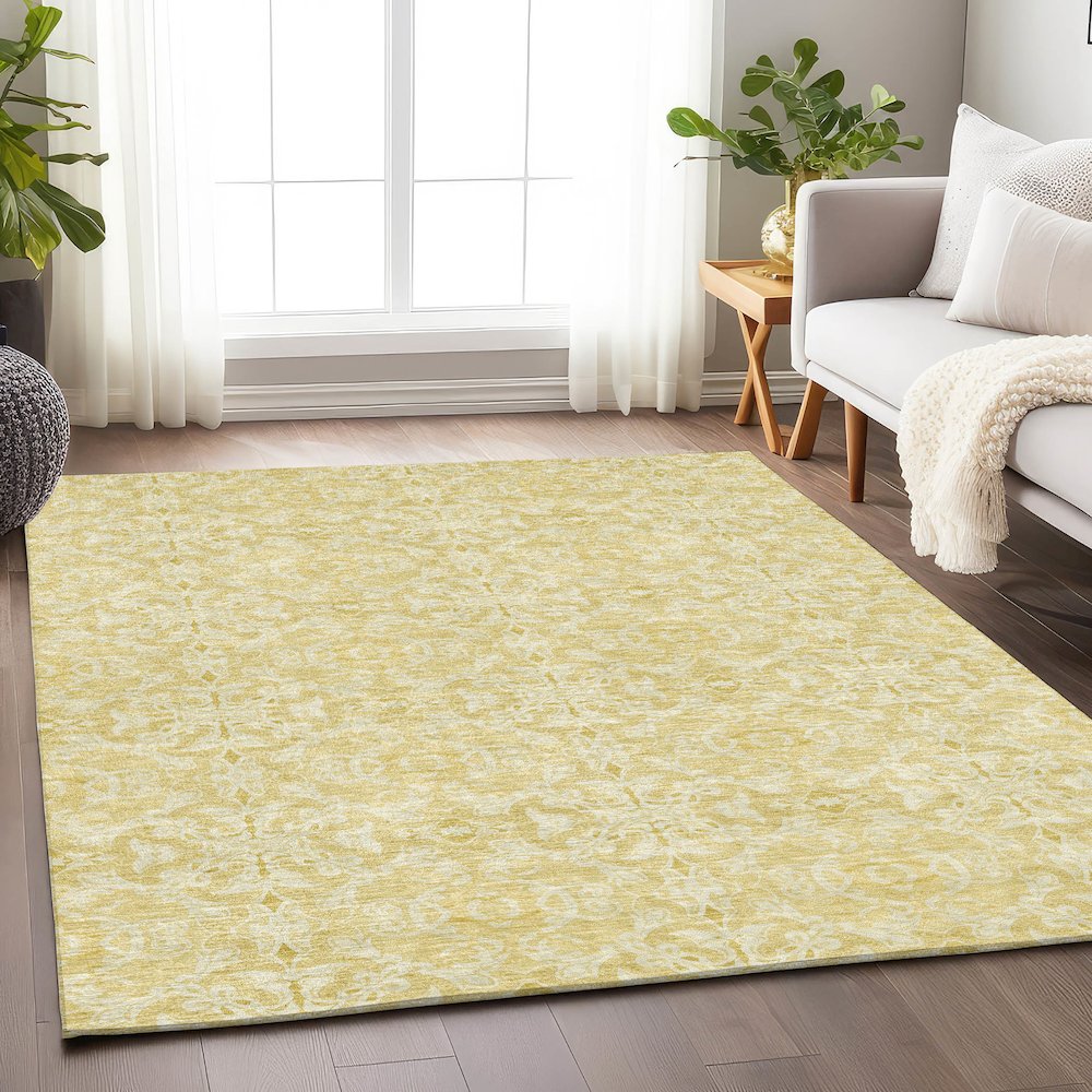 Premium Machine Washable Mayfield AMF784 Gold 8' x 10' Rug. Picture 6