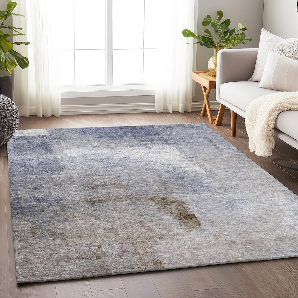 Premium Machine Washable Mayfield AMF787 Blue 8' x 10' Rug. Picture 6