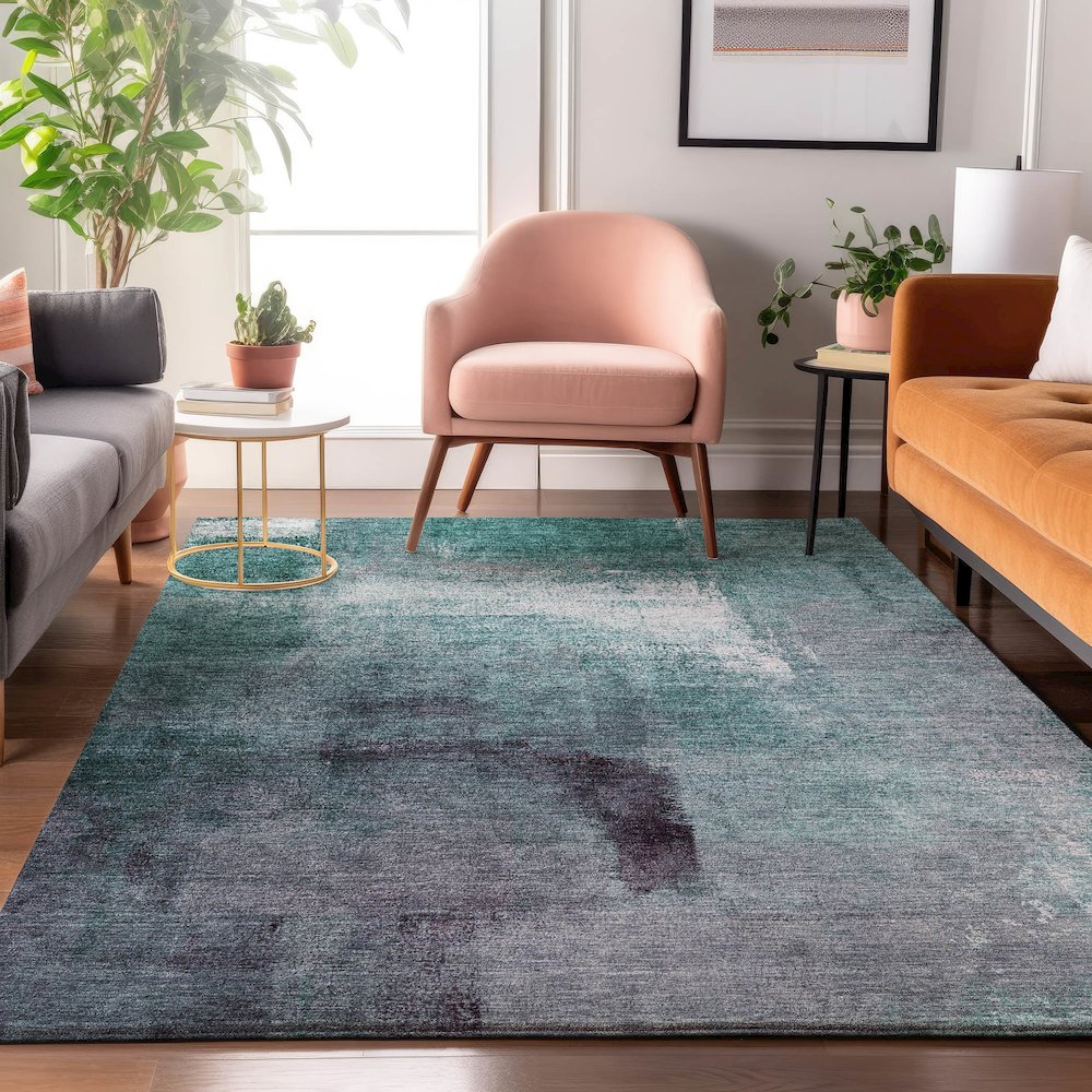 Premium Machine Washable Mayfield AMF787 Teal 8' x 10' Rug. Picture 5