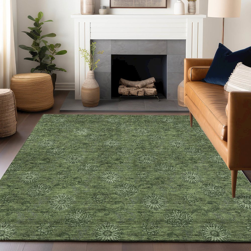 Premium Machine Washable Mayfield AMF788 Olive 8' x 10' Rug. Picture 6
