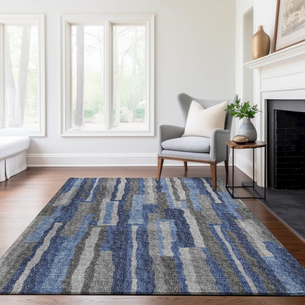 Premium Machine Washable Mayfield  Blue 8' x 10' Rug. Picture 6