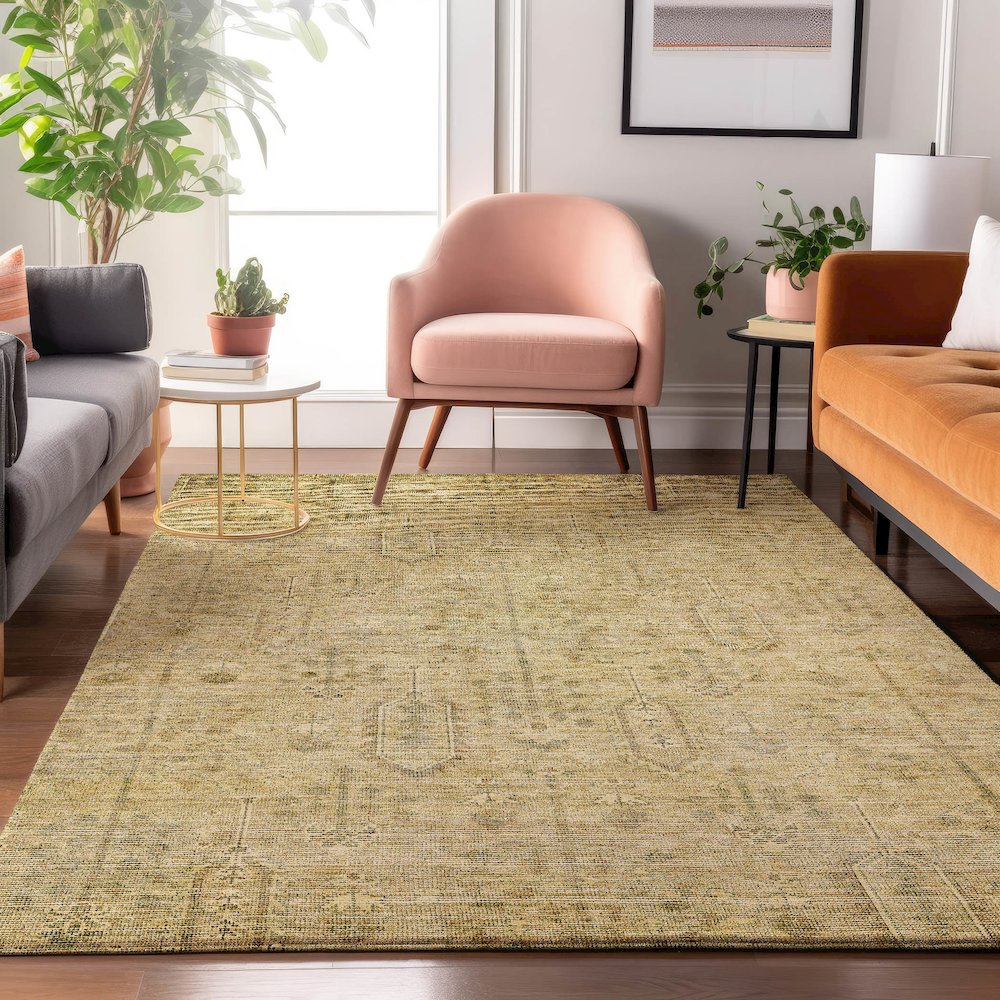 Premium Machine Washable Mayfield AMF790 Gold 8' x 10' Rug. Picture 5