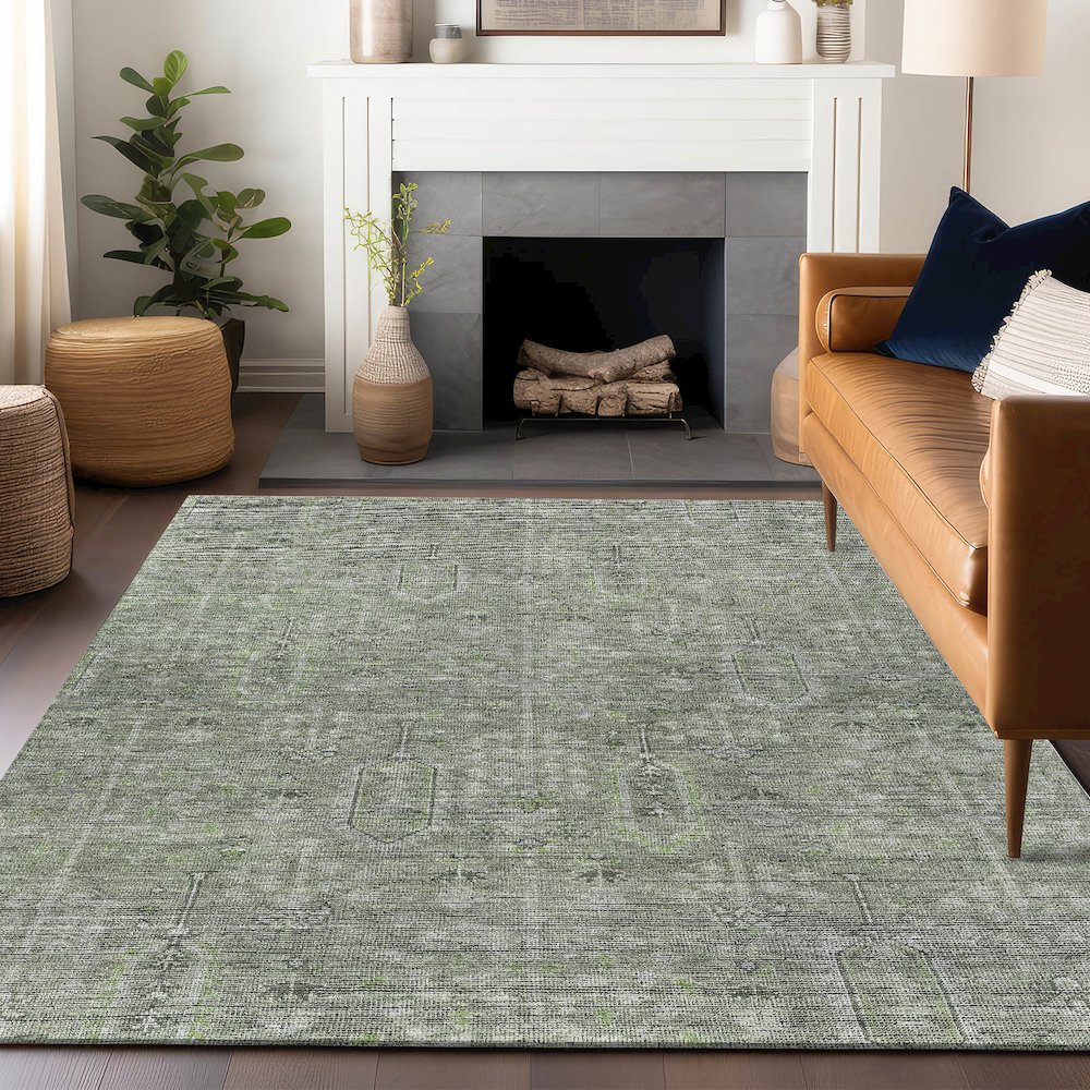 Premium Machine Washable Mayfield AMF790 Green 8' x 10' Rug. Picture 6