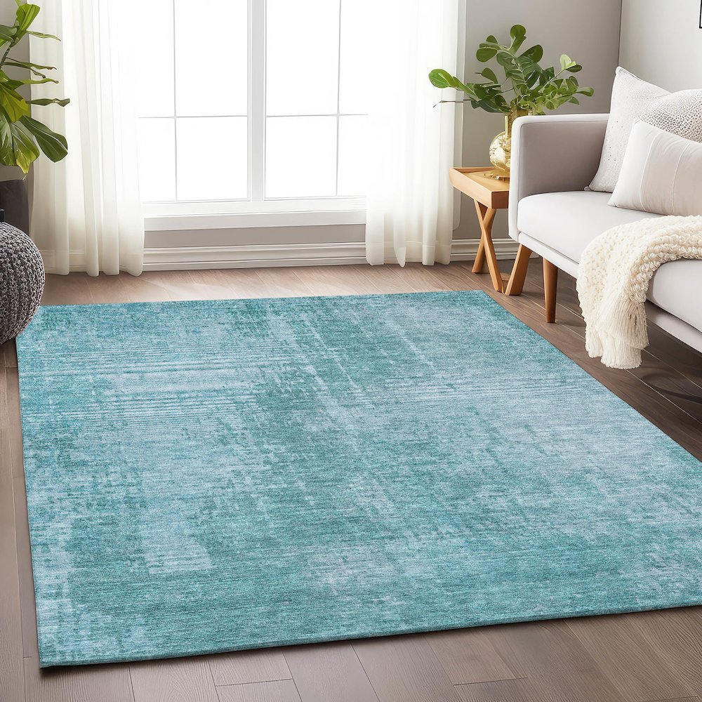 Premium Machine Washable Mayfield AMF796 Aqua 8' x 10' Rug. Picture 6