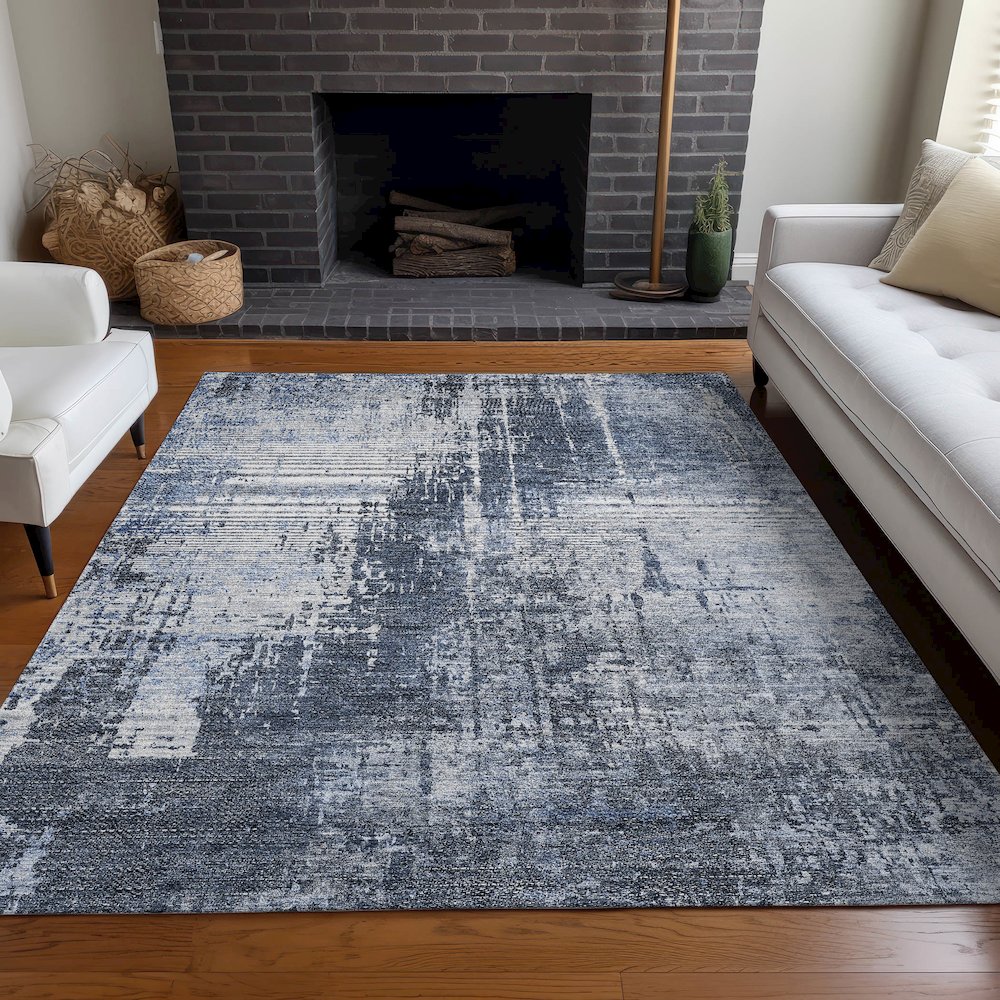 Premium Machine Washable Mayfield AMF796 Navy 8' x 10' Rug. Picture 5