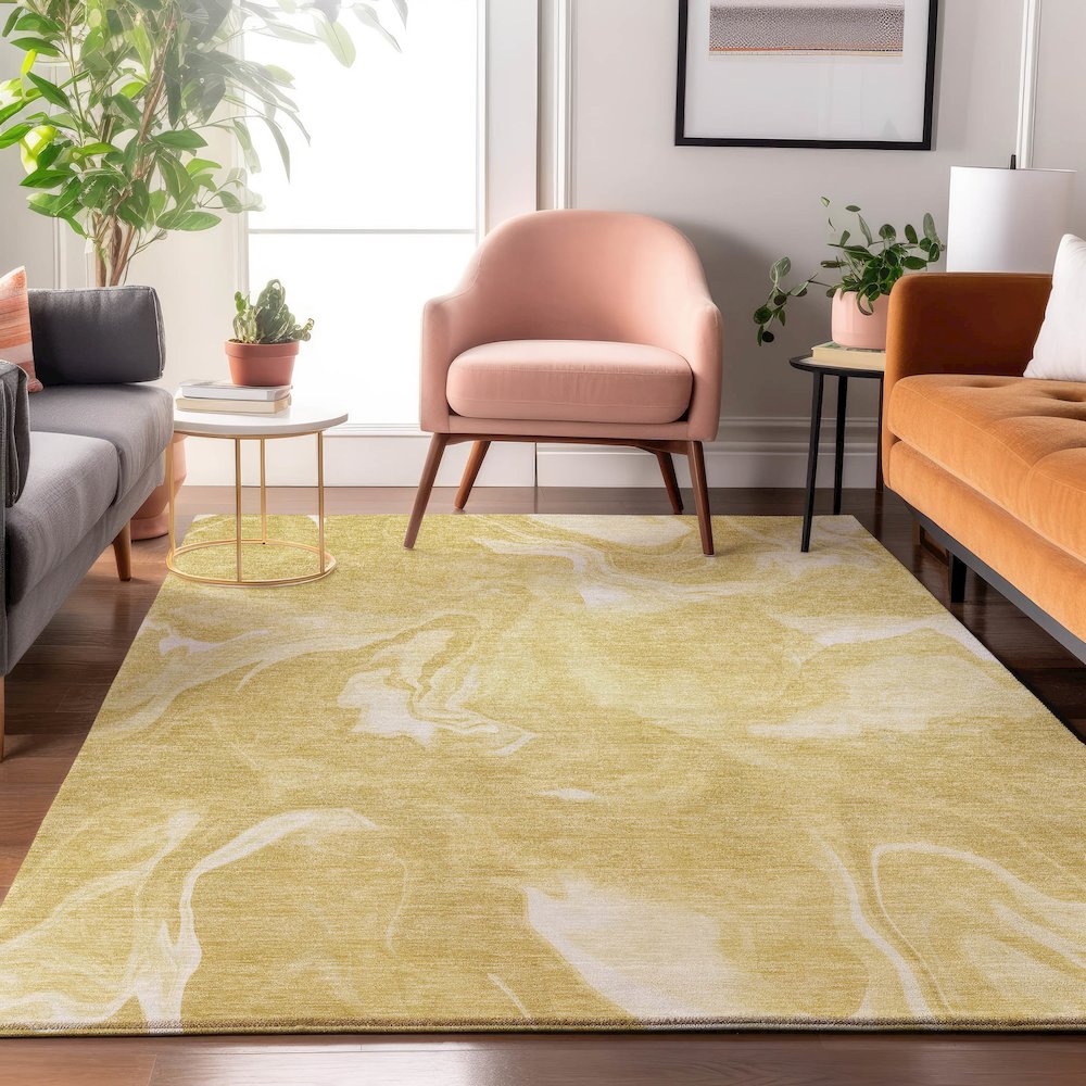 Premium Machine Washable Mayfield AMF802 Gold 8' x 10' Rug. Picture 5