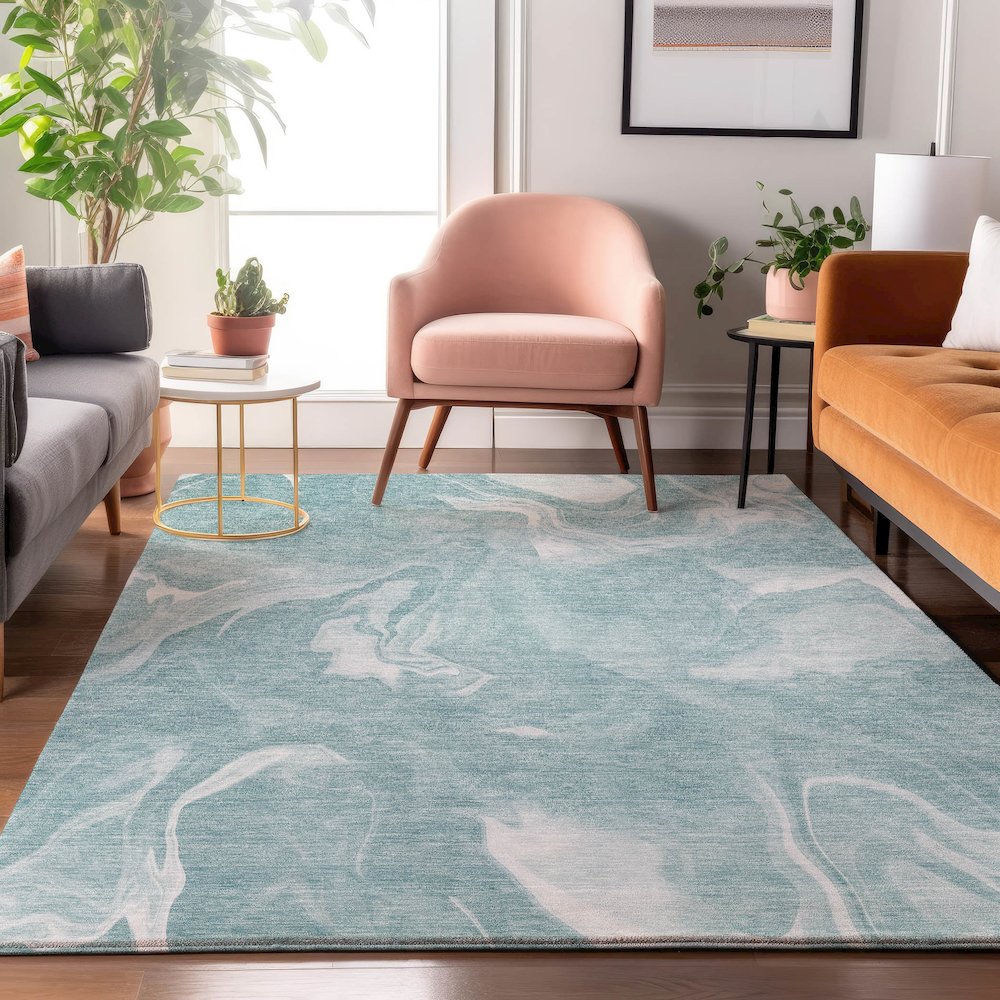 Premium Machine Washable Mayfield AMF802 Teal 8' x 10' Rug. Picture 5