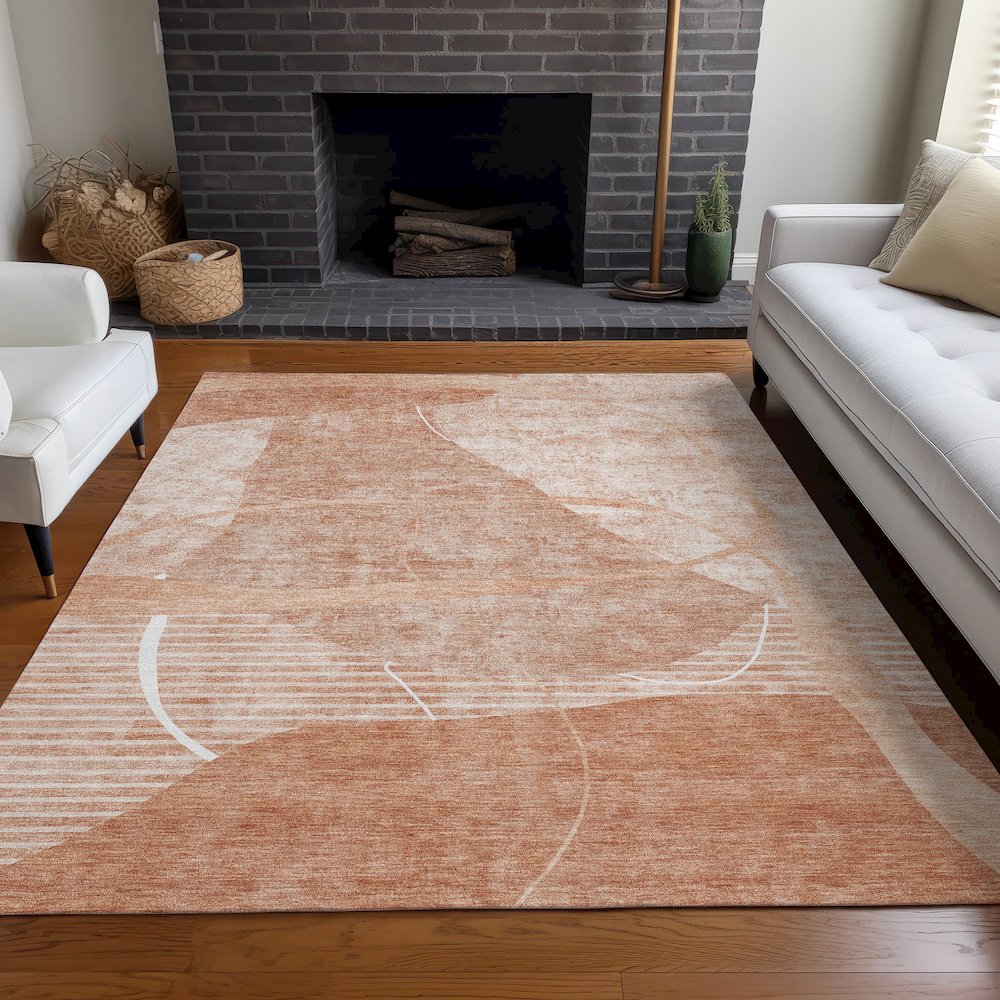 Premium Machine Washable Mayfield AMF805 Salmon 8' x 10' Rug. Picture 5