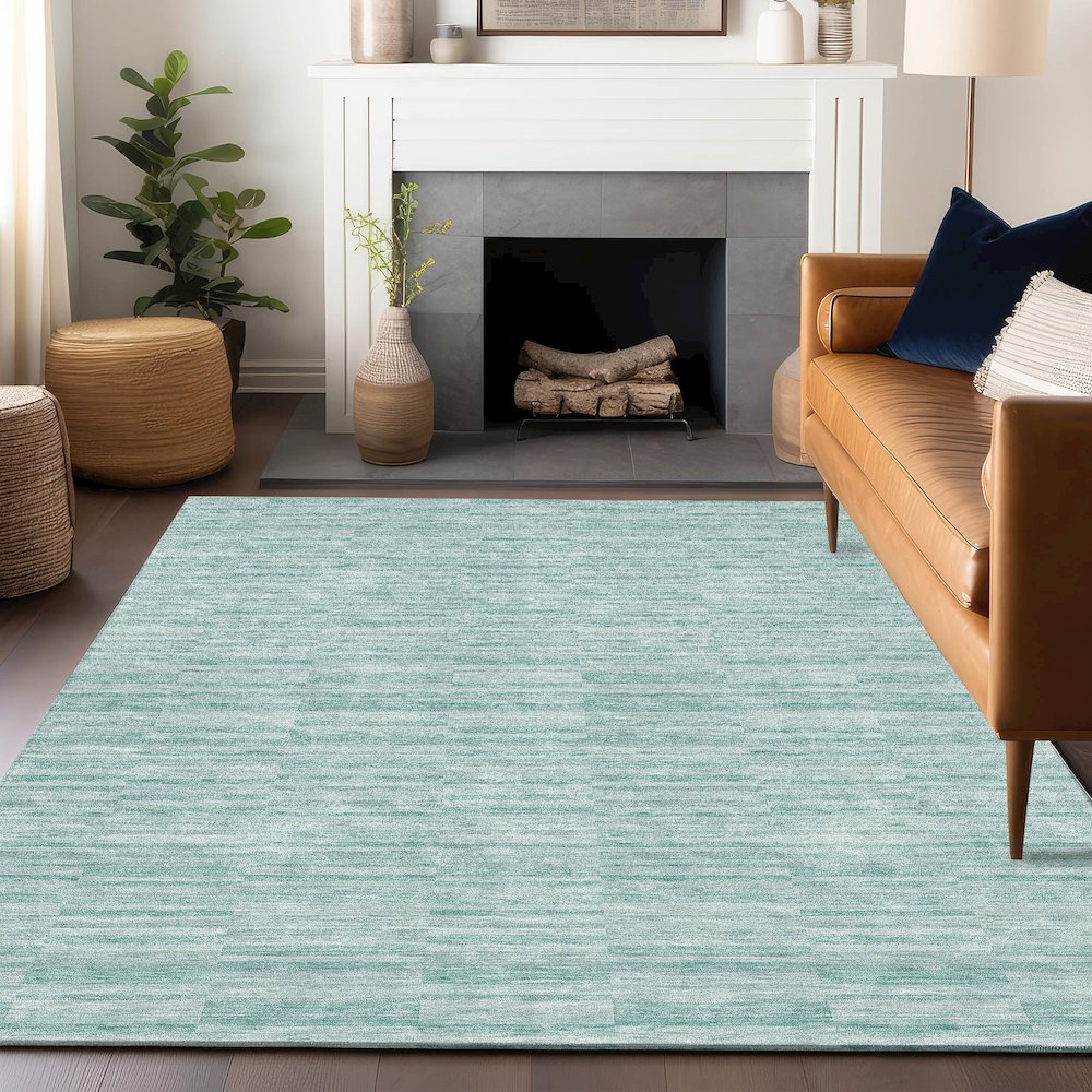 Premium Machine Washable Mayfield AMF817 Turquoise 8' x 10' Rug. Picture 6