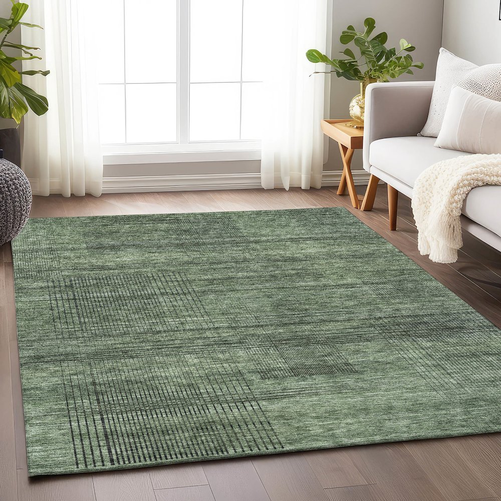 Premium Machine Washable Mayfield AMF820 Olive 8' x 10' Rug. Picture 6