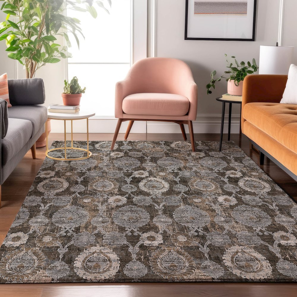 Premium Machine Washable Mayfield AMF821 Chocolate 8' x 10' Rug. Picture 5